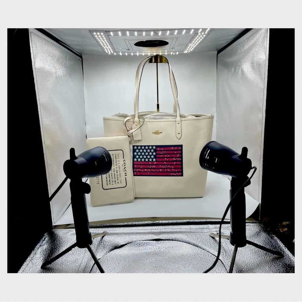 COACH American flag tote bag